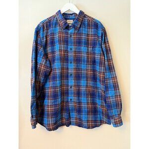 L.L. Bean Mens XL Traditional Fit Blue & Brown Plaid Button-Down Flannel Shirt 1